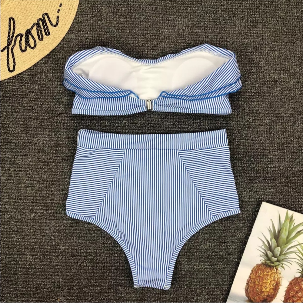 342 Blue ruffled high waist swimsuits - Picture 5 of 7